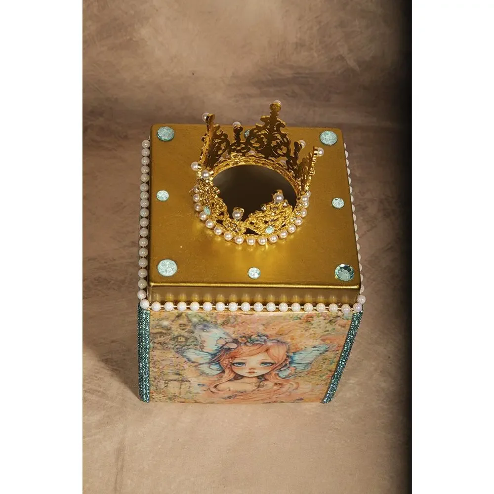 Princess Rhinestone Vanity Tissue Box Cover Crown Baroque Pop Art Decor Royal